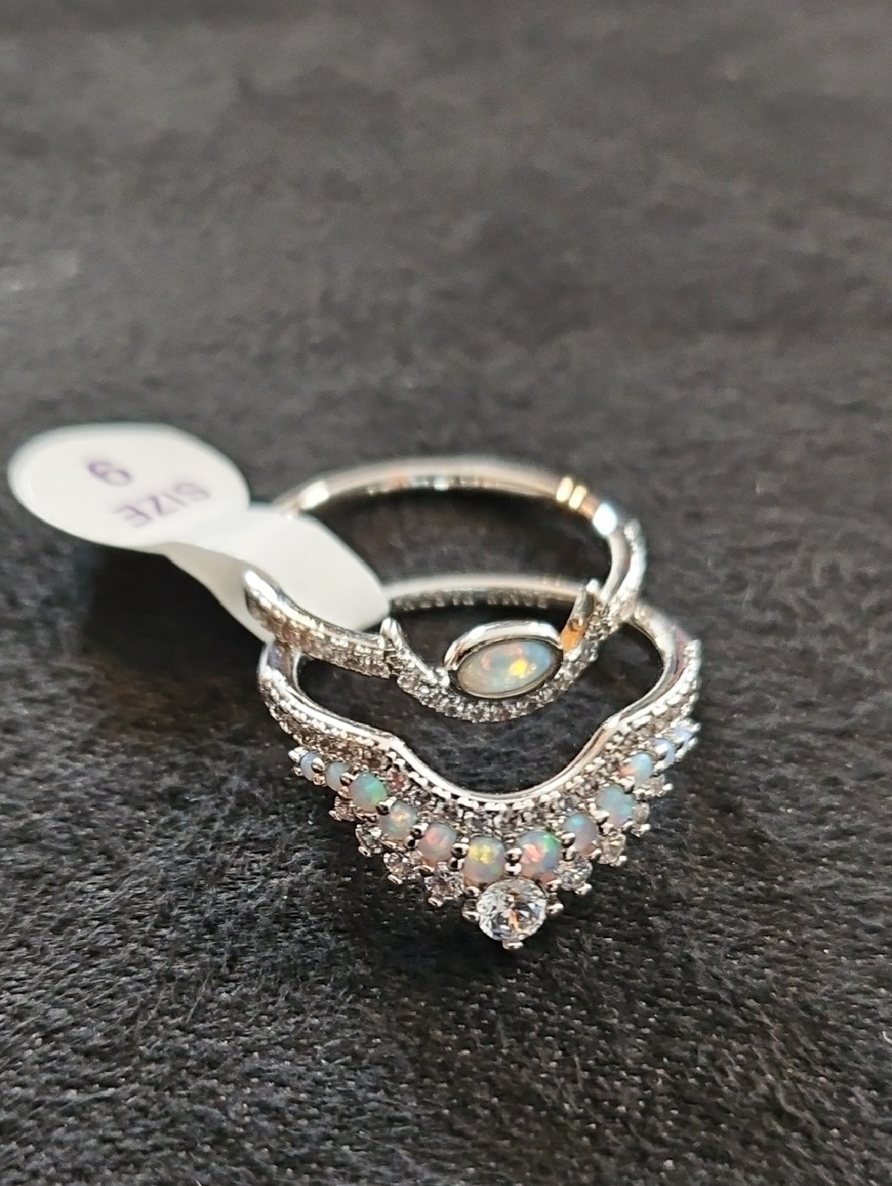 Sterling Silver Opal V-Shape Stackable Ring Set - White Opal